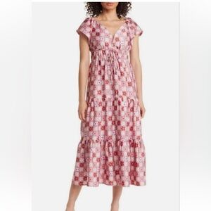 BTFL-life Florian Floral Grid midi dress pink NWT size medium